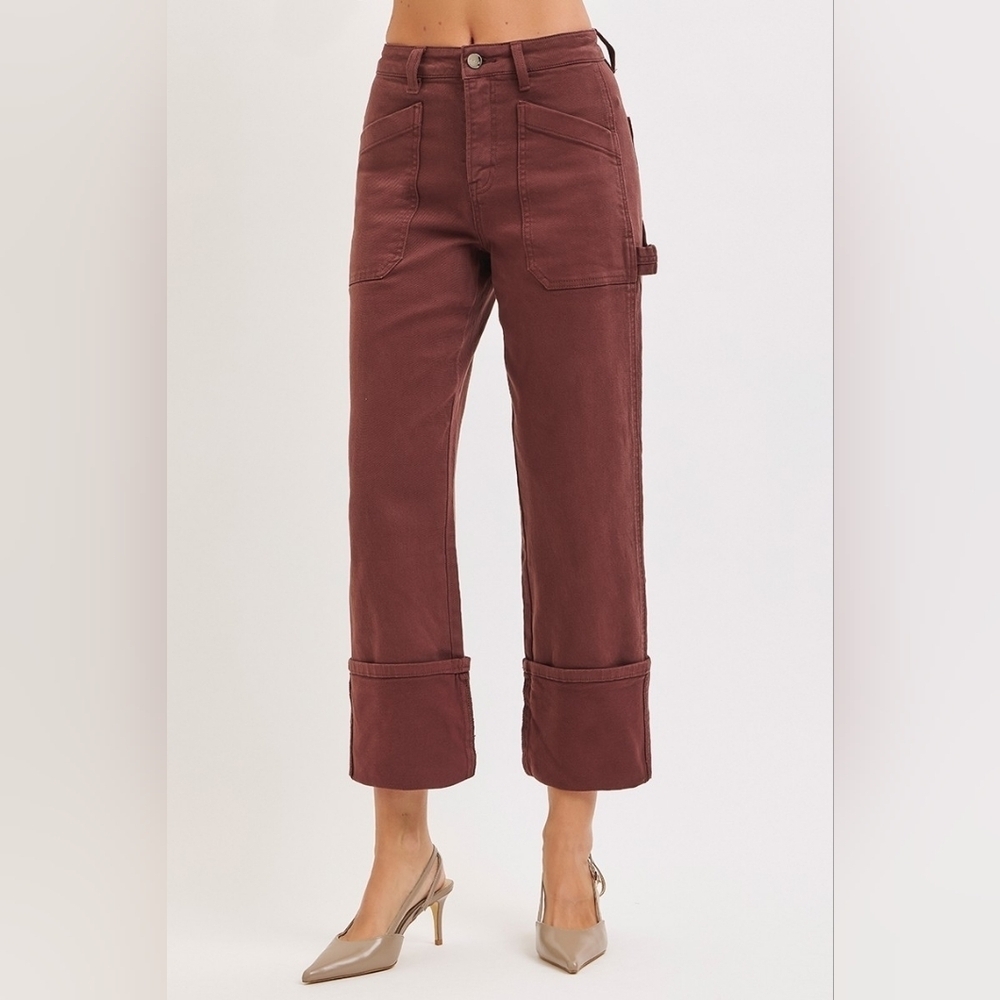 Risen HR Straight Fit Wide Cuffed Jeans Choco Brown Neutral Utility Various NEW - Picture 6 of 11